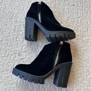 F21 Black Velvet Platform Heeled Booties